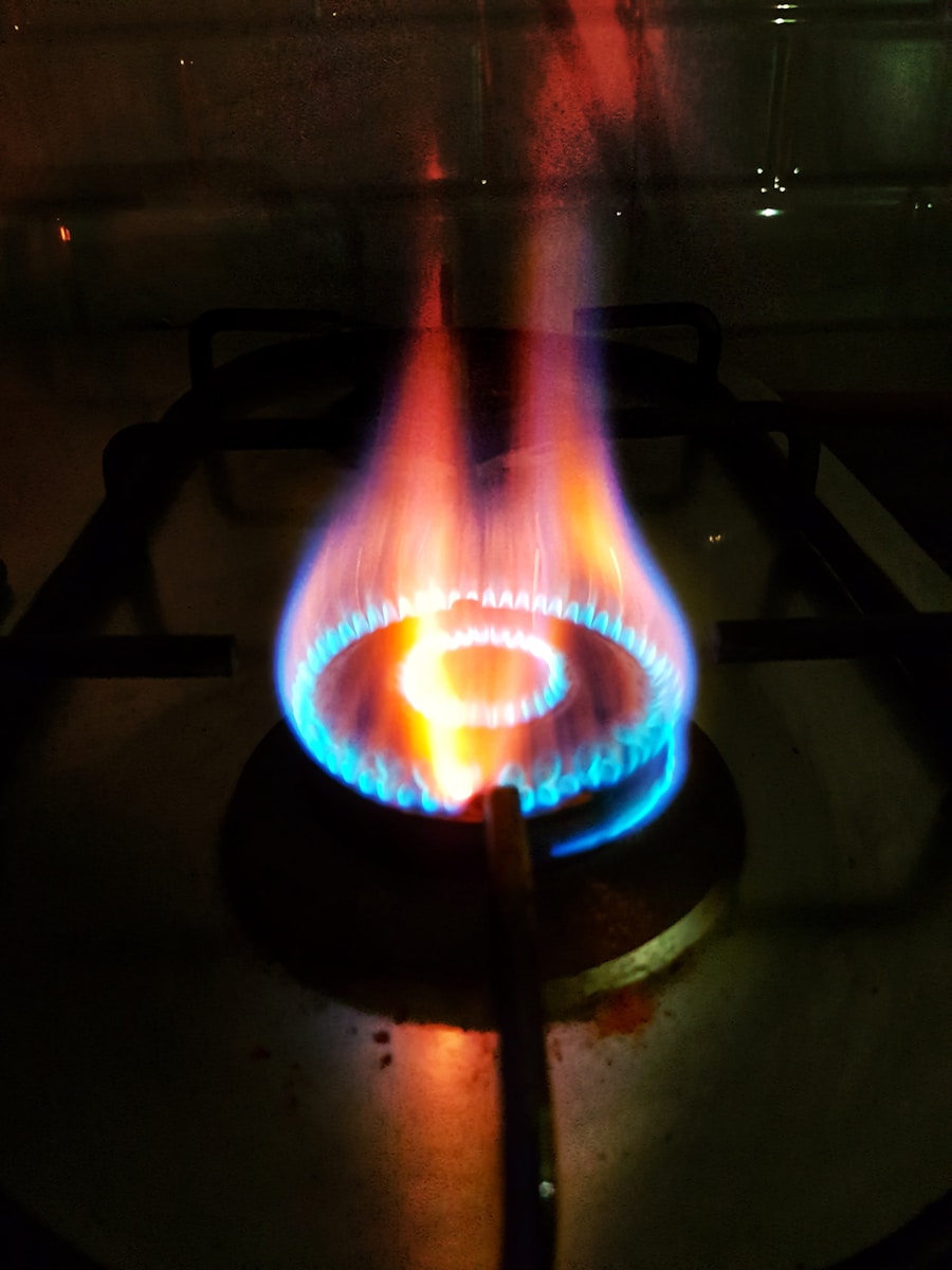 Photo by Pruthvi Sagar A R blue and red flame on black metal frame